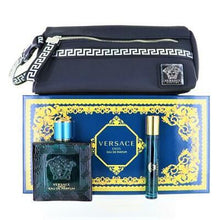 VERSACE EROS MEN 3 PC GIFT SET - 3.4 OZ EDT + BLACK TROUSSE BAG + 0.34 OZ TRAVELSPRAY