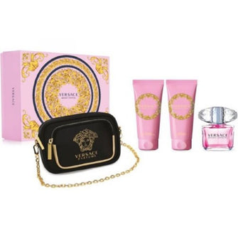 VERSACE BRIGHT CRYSTAL 4 PC GIFT SET WOMEN - 3.0 OZ EDT + 3.4 OZ BODY LOTION + 3.4 OZ SHOWER GET + CLUTCH BAG