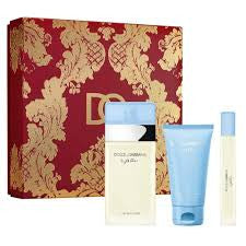 DOLCE & GABBANA LIGHT BLUE WOMEN 3PC GIFT SET - 3.4OZ EDT + 1.7OZ BODY CREAM + 0.34OZ EDT TRAVEL SPRAY