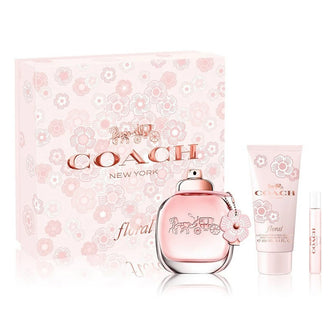 COACH FLORAL 3 PC GIFT SET - 3.0OZ EDP + 3.4OZ BODY LOTION + 0.25OZ EDP ROLL ON