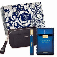 VERSACE EAU FRAICHE EXTREME 3PC MEN GIFT SET - 3.4OZ EDP + 0.34OZ EDP + TROUSSE BAG
