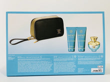 VERSACE DYLAN TURQUOISE 4 PC GIFT SET WOMEN - 3.4 OZ EDT + 3.4 OZ BODY LOTION + 3.4 OZ SHOWER GEL + POUCH