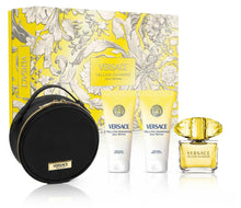 VERSACE YELLOW DIAMOND 4 PC GIFT SET WOMEN  - 3.0 OZ EDT + 3.4 OZ BODY LOTION + 3.4 OZ SHOWER GEL + CLUTCH BAG (BLACK & GOLD)